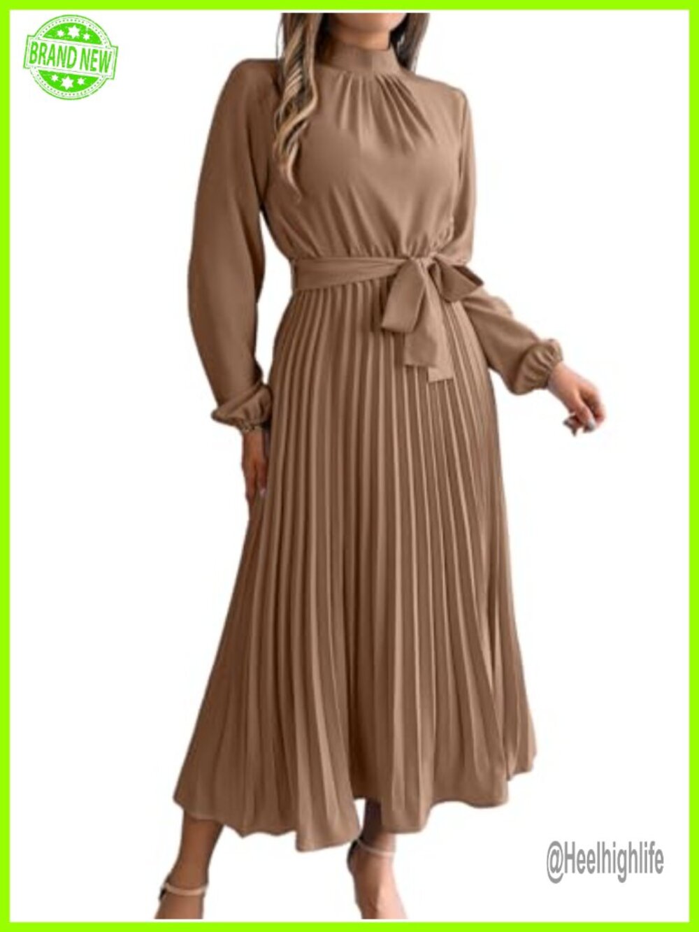 Modest Pleated Long Sleeve Formal Church Funeral Maxi Dress